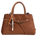 Sac fourre-tout vintage en cuir dépoli marron avec lanière nouée et pendentif rétro - Brun (Sans Pendentif)
