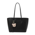 Borsa tote nera intrecciata con ciondolo a forma di orsetto e nastro elegante - Nero