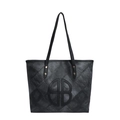 Borsa tote trapuntata grigio scuro con texture vintage e manici in pelle nera - Nero