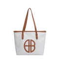 Borsa tote trapuntata bianca con rifiniture in pelle marrone e logo tondo - Bianco