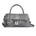 Retro grey denim handbag with silver square lock and adjustable shoulder strap - Blue