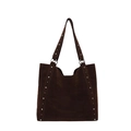 Vintage dark brown suede tote bag with silver studs and thin shoulder straps - Brown