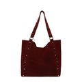 Deep burgundy faux suede tote bag with silver studs and large capacity for women - Burgundy