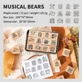 Süßes Musik-Bären Holzstempel-Set mit 12 Stück in einer tragbaren Vintage-Aufbewahrungsbox - Musikbär