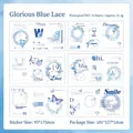 Wasserdichte PET-Stickerset mit blauen Blumen und Spitze für DIY-Scrapbooking-Deko - Rosen-Blau-Spitze