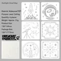 Waterproof PET space themed stencils for kids painting 6 pieces set 130x130mm size - Star Cloud Atlas