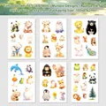 Set da 6 tatuaggi temporanei animali acquerello per bambini, adesivi in materiale PET - Immagini di Animali