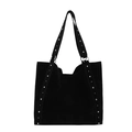 Large black faux suede tote bag with silver metal studs and industrial style details - Black