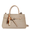 Sac cabas beige en daim synthétique avec charme en perles et bandoulière réglable - Kaki Argyle (Sans Charme)