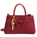 Sac fourre-tout rouge rétro en cuir dépoli avec breloque en bois et boucle élégante - Rouge Vin (Sans Pendentif)