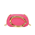 Woven rose red leather clutch bag with golden metal handle and chain strap crossbody - Rose Pink