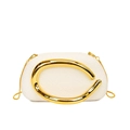 Ivory woven clutch bag with a large sculptural gold handle and chain shoulder strap - White