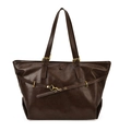 Bolso tote grande marrón oscuro en cuero encerado con correas y hebillas doradas - Marrón