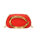 Elegant red woven clutch bag with gold C-shaped buckle and chain strap for evening events - Red