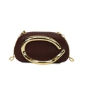 Vintage dark brown woven leather box bag with gold metal handle and chain strap - Brown