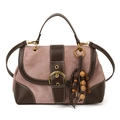 Bolso cuadrado retro en ante rosa y cuero marrón con borla de cuentas de madera - Rosa (Sin Colgante)