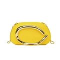 Bright yellow woven clutch with large golden C-handle and metallic chain strap - Yellow