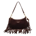 Vintage dark brown suede shoulder bag with long fringes and golden ITCHICK brand logo - Brown