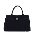 Classic black suede tote bag with elegant silver buckle and ergonomic handle - Black