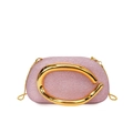 Elegante borsa da sera rosa glitterata con grande fibbia a gancio dorata e catena - Rosa