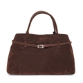 Vintage dark brown suede tote bag featuring a decorative belt with silver buckle detail - Brown