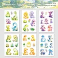 Set di 6 fogli di tatuaggi temporanei per bambini con disegni colorati di dinosauri carini - Ragazzo Uovo di Dinosauro