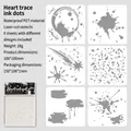 Set mit 6 wasserfesten PET-Laser-Schablonen für DIY-Kunst, Tintenspritzer, 100x100mm - Herz Tintentropfen