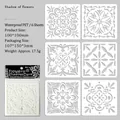 Set of 6 waterproof PET floral stencil templates for scrapbooking and DIY painting - Flower Shadows Dark