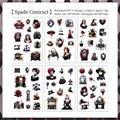 Autocollants en PET imperméables style gothique avec roses et motifs vintage, pack de 6 - Contrat de Pique