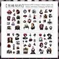 Gothic style waterproof PET stickers set with roses and vintage motifs, 6 sheets pack - Contract of Spades