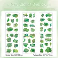 6-sheet green watercolor PET stickers set with aesthetic English phrases for DIY - Rosy Clouds Filling The Sky