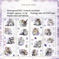 Set di 4 fogli di adesivi per gatti in PET impermeabili con disegni ad acquerello - Gatto Tigrato Pom-pom