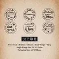 Set di 6 timbri vintage tondi in gomma con manici in faggio per decorazioni fai da te - Stile Nuvola e Luna
