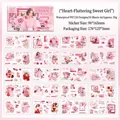 Waterproof PET stickers set with 20 sheets of cute girl and floral designs in pink tone - Pounding Sweet Girl