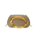 Pochette da sera con strass argento, manico decorativo a C dorato e tracolla a catena - Champagne