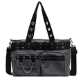 Sac cabas en velours côtelé gris foncé avec rivets punk et chaînes grande capacité - Gris