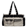 Sac fourre-tout en velours côtelé beige avec clous et chaînes style punk en blanc - Blanc Cassé