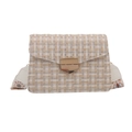 Vintage tweed small square crossbody bag in beige and grey with wide embroidered strap - White