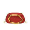 Elegant red glitter evening clutch bag with oversized gold C-shaped handle and chain - Red