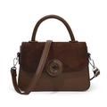 Frosted brown patchwork small square handbag with retro buckle and shoulder strap - Brown
