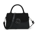 Chic black matte spliced small square handbag with magnetic buckle and shoulder strap - Black