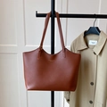 Brown leather tote bag with embossed text and adjustable shoulder strap for women - Brown (Without Pendant)