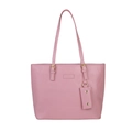Pink heart embossed tote bag with matching coin purse and gold hardware accents - Pink