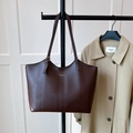 Dark brown tote bag in matte synthetic leather with gold branding and adjustable straps - Coffee (No Pendant)
