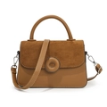Brown vintage handbag with matte patchwork, ring detail and contrast stitching - Brown
