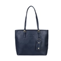 Navy blue tote bag with heart embossing and a small hanging charm pendant - Blue