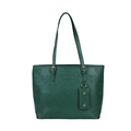 Dark green tote bag with heart embossed pattern and golden buckle strap detail - Green