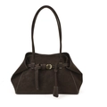 Retro dunkelbraune Tasche mit großem Fassungsvermögen und mattem Wildleder-Finish - Braun