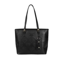 Grand sac cabas en similicuir noir avec motifs cœurs gaufrés et détails dorés - Noir