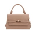 Sac bandoulière minimaliste en cuir rose poudré mat avec sangle décorative et fermoir rotatif - Kaki
